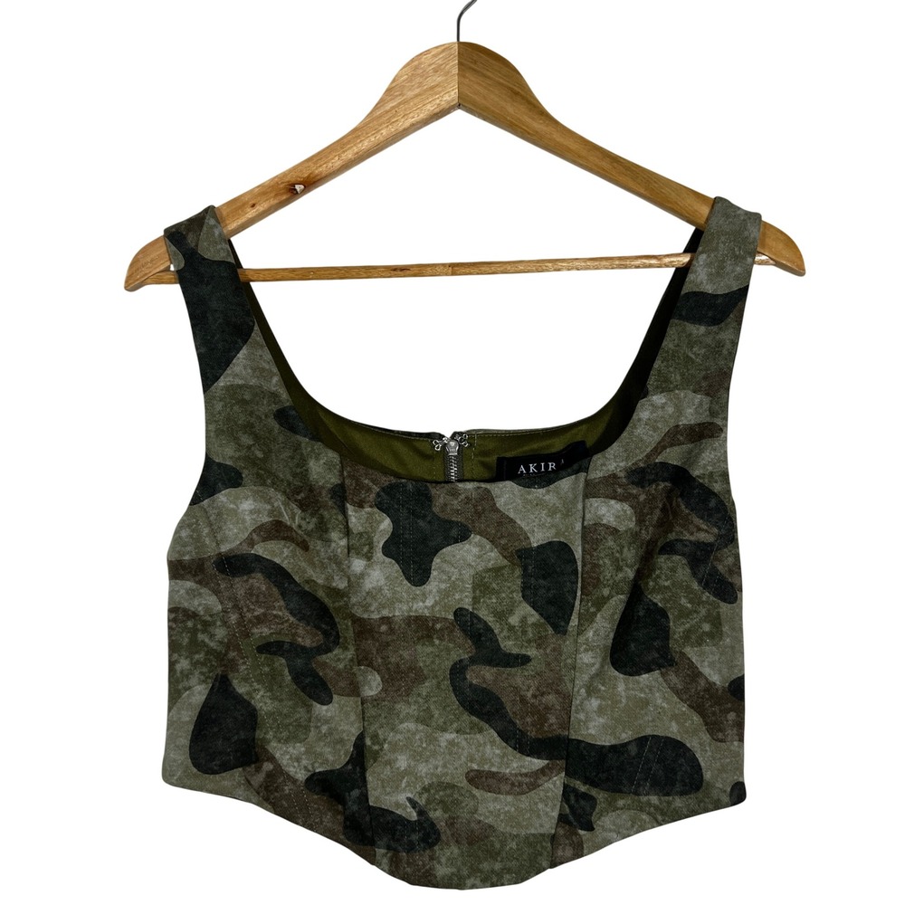NWT Akira Camo Print Corset Top Camouflage Cropped Tank Green Utility Size L